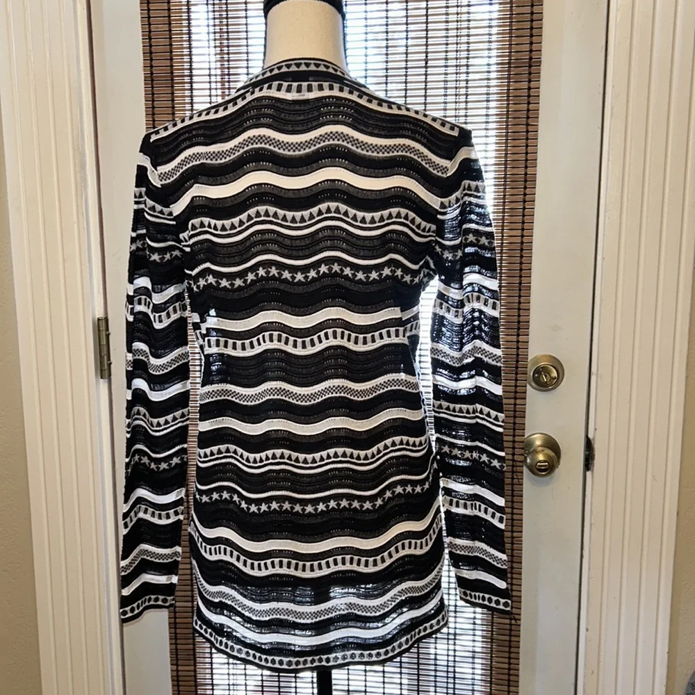 Missoni Open Front Cardigan Black/White Stars & Stripes Pattern Sz 40-Small EUC - Picture 2 of 5